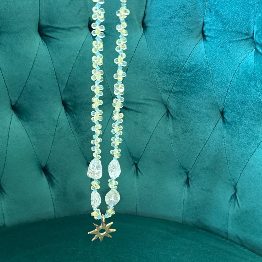 Yellow and Clear Beaded Necklace with Star Pendant - Picture 2 of 4